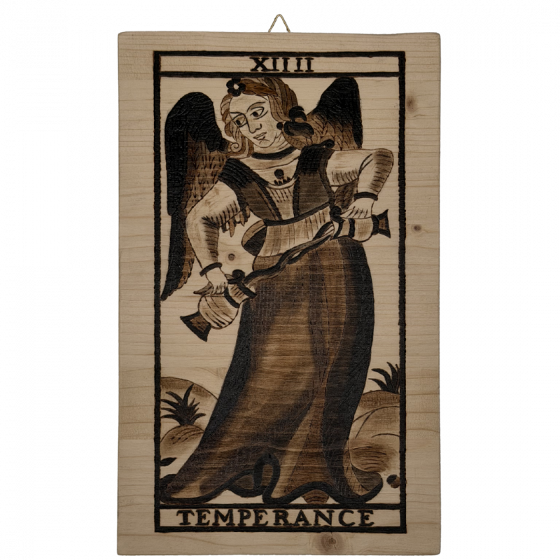 Tavola arcano temperanza artigianale in legno inciso a mano - 30 x 18,5 cm