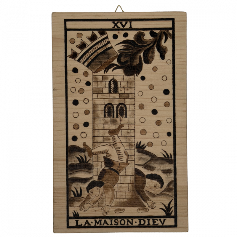 Tavola arcano torre artigianale in legno inciso a mano - 30 x 18,5 cm