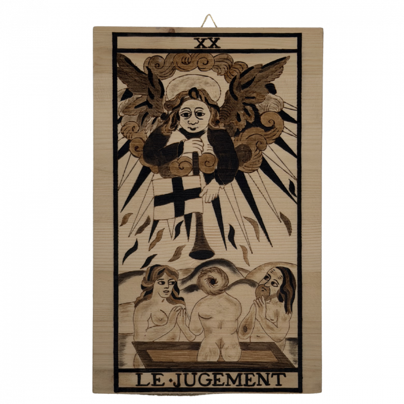 Tavola arcano giudizio artigianale in legno inciso a mano - 30 x 18,5 cm