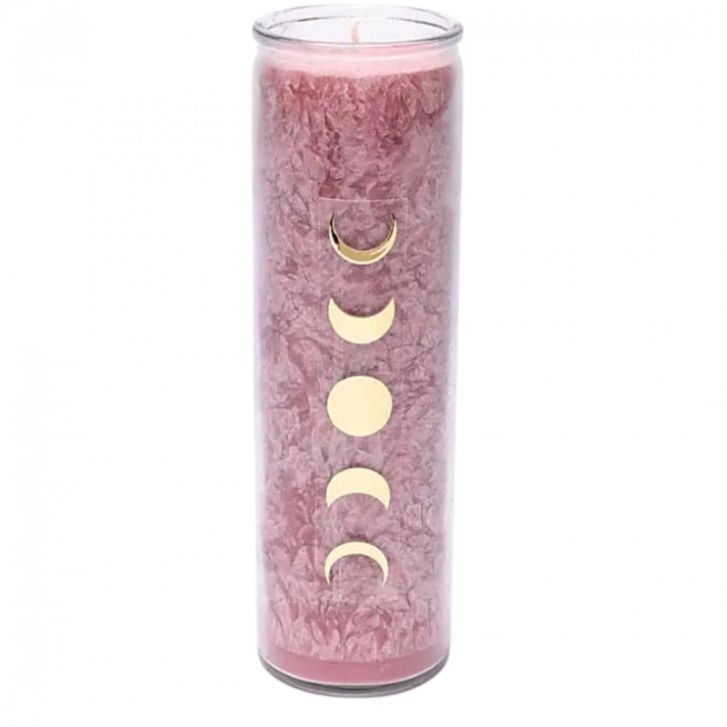 Candela yogi e yogini 100 h rosa e fasi lunari in stearina in vetro