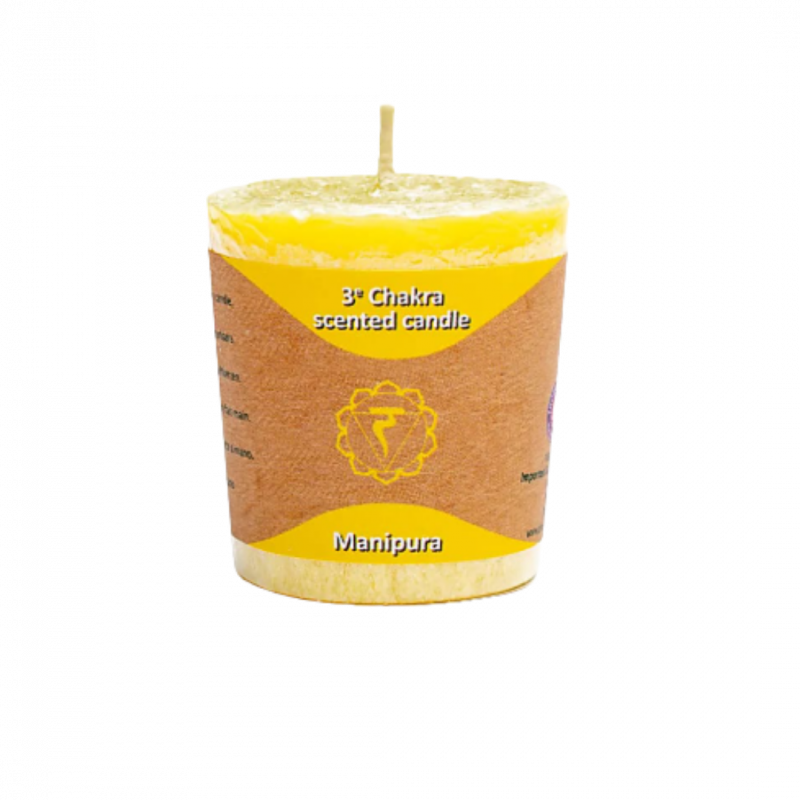 Candela yogi e yogini 3 chakra manipura in stearina 12 h - 4 x 4,5 cm