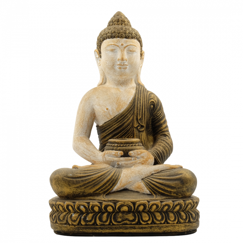 Statua buddha mani in meditazione dhyana mudra g in legno due colori - 32 cm