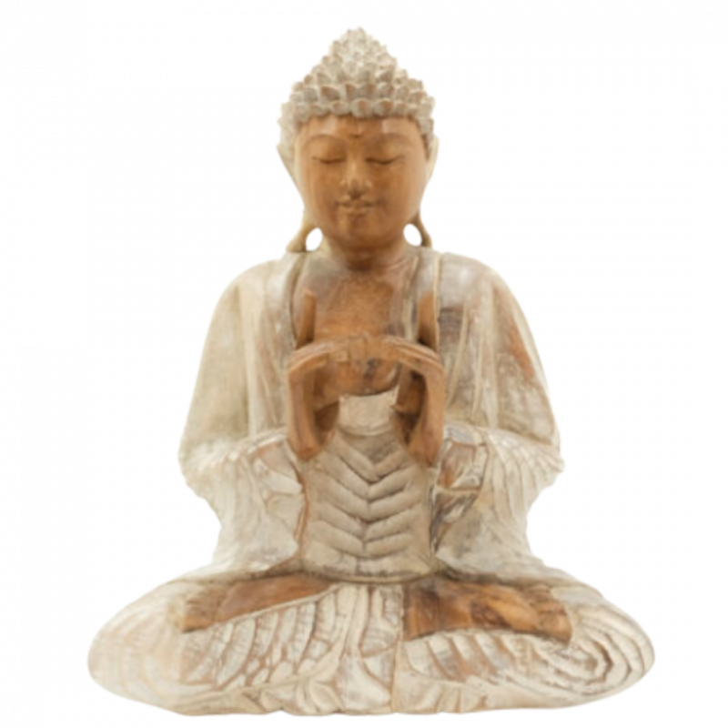 Statua buddha mudra indici al cielo a in legno due colori - 32 cm