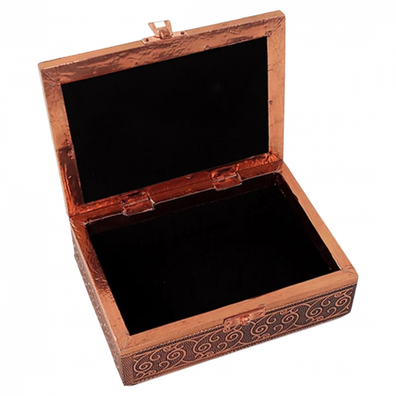 Scatola fiore di loto rivestita in alluminio goffrato color rame - 18x13x6 cm