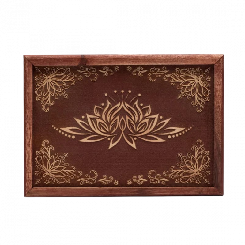 Scatola fiore di loto in legno intagliato - 17,5x13x6.5 cm