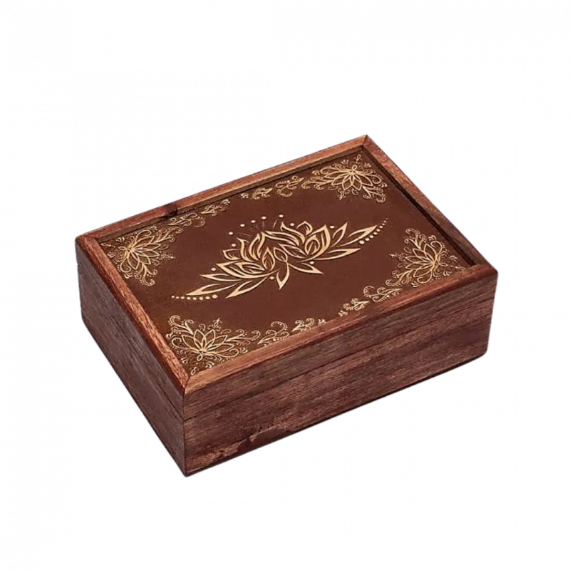 Scatola fiore di loto in legno intagliato - 17,5x13x6.5 cm