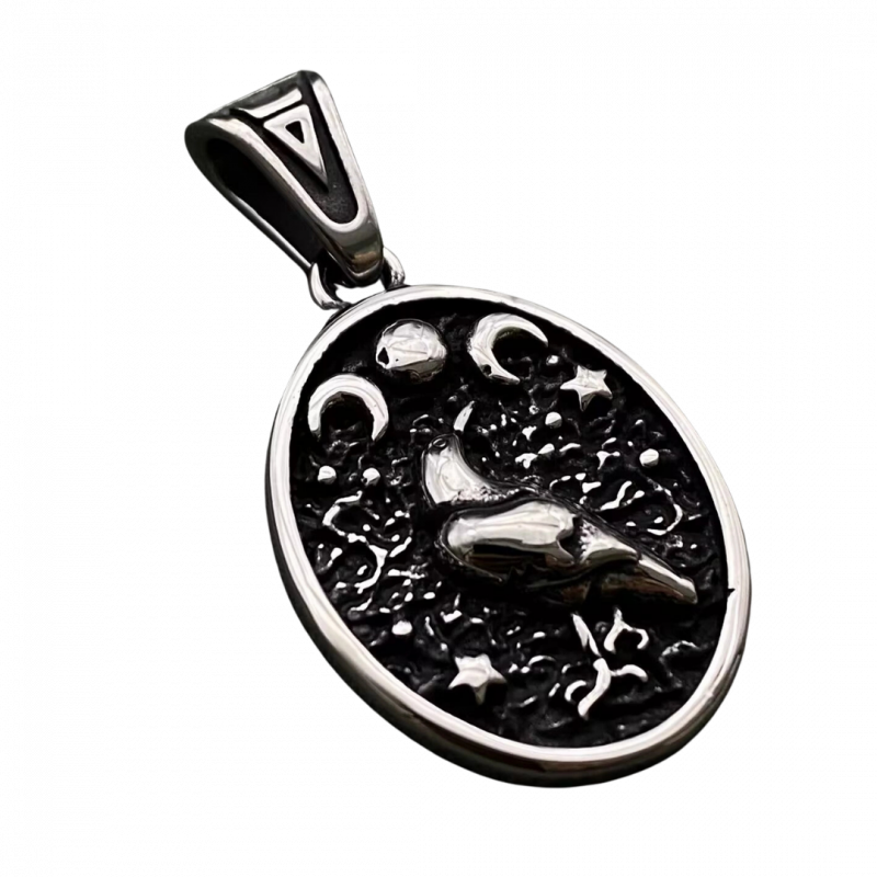 Ciondolo corvo e vegvisir sul retro in acciaio inox - 5 cm