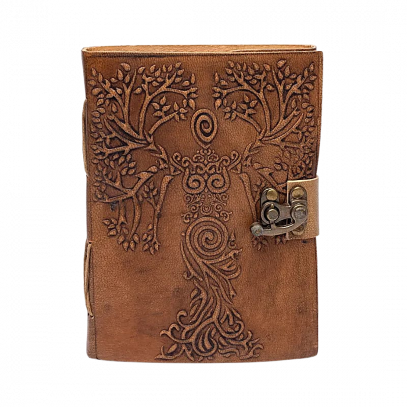 Quaderno dea e albero della vita in rilievo in similpelle 100 pp - 18x13 cm