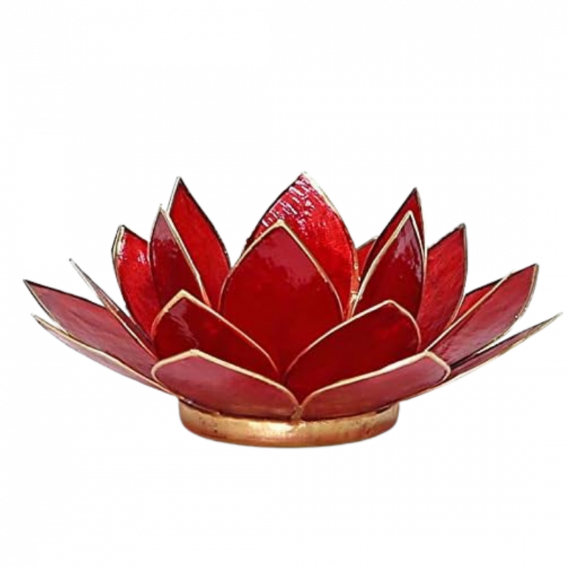 Porta candela fiore di loto 1 chakra rosso bordo oro - 13,5 cm
