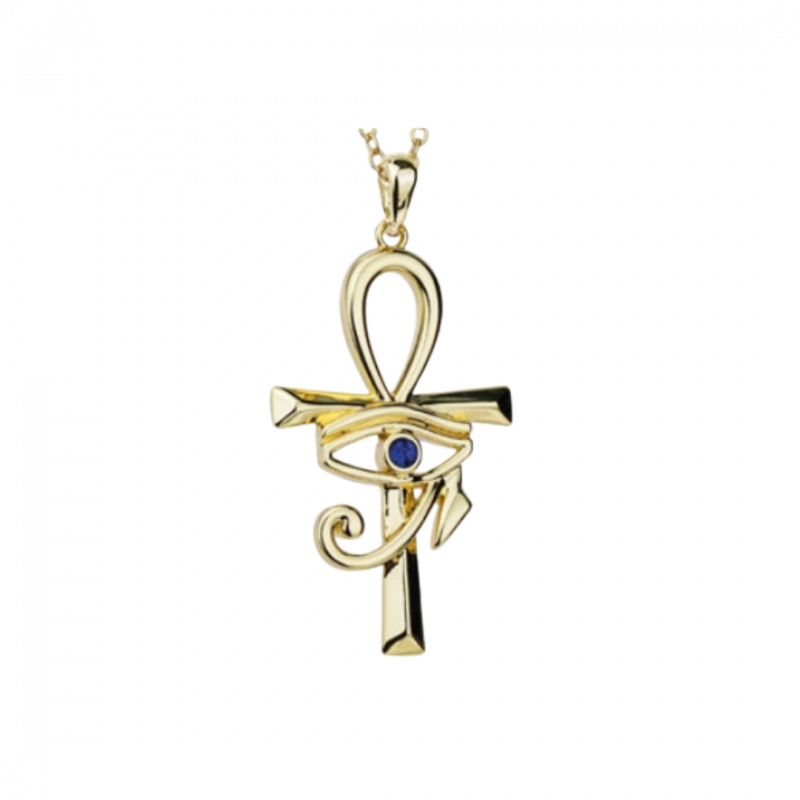 Collana occhio di horus e croce di ankh in  ottone placcato oro