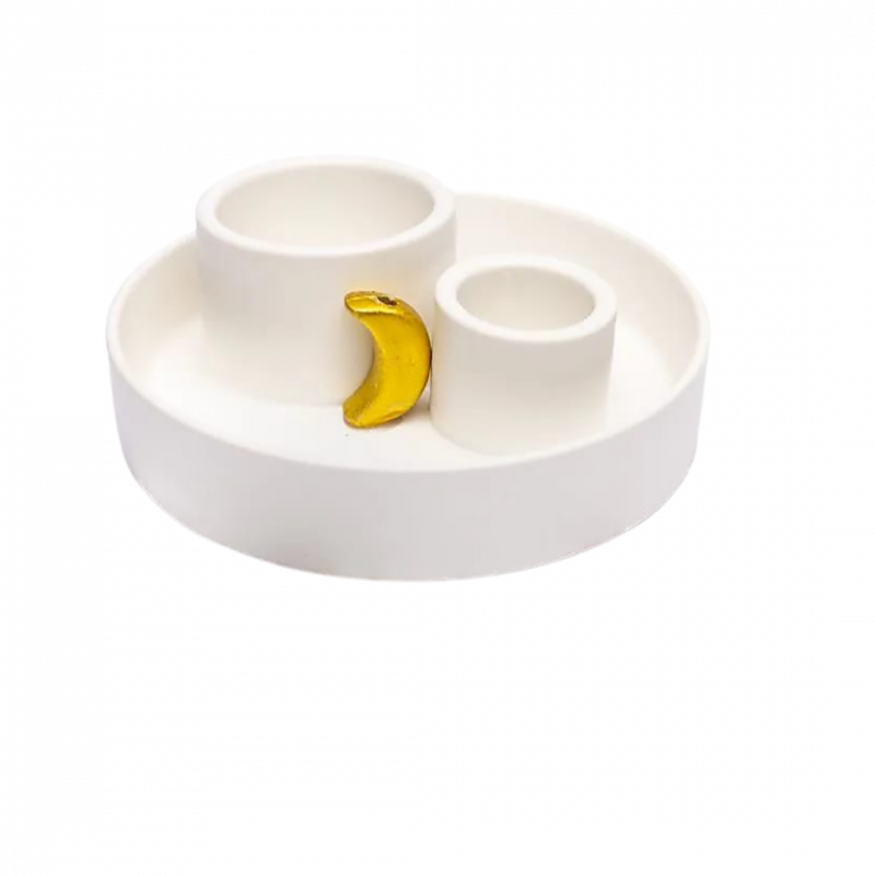 Bruciatore bianco con luna oro per incenso smudge palo santo in ceramica - 12 cm