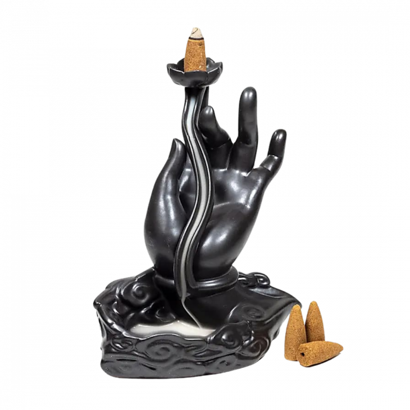 Bruciatore per coni backflow mano e fiore di loto a fontana in ceramica - 18 cm