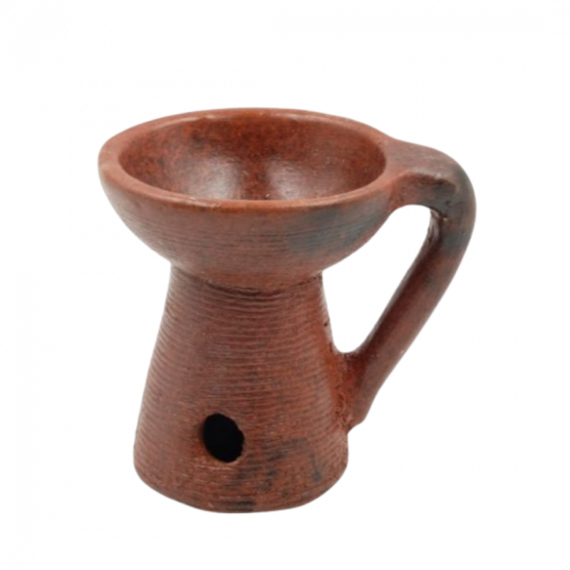 Bruciatore rigato marrone in terracotta con manico - 11x9,5 cm