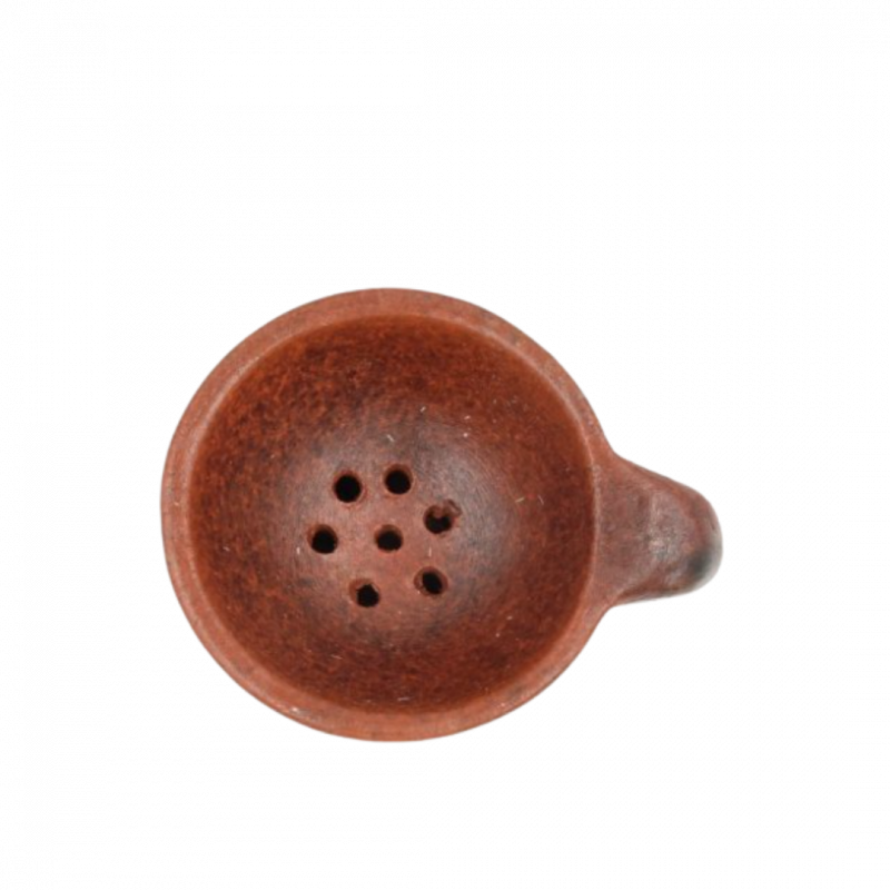 Bruciatore rigato marrone con manico in terracotta - 9x8 cm