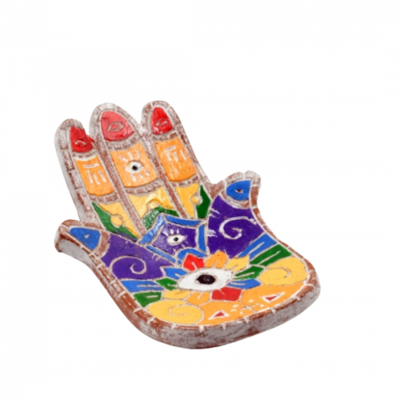 Brucia incenso mano 7 chakra wash bianco in terracotta - 15 cm