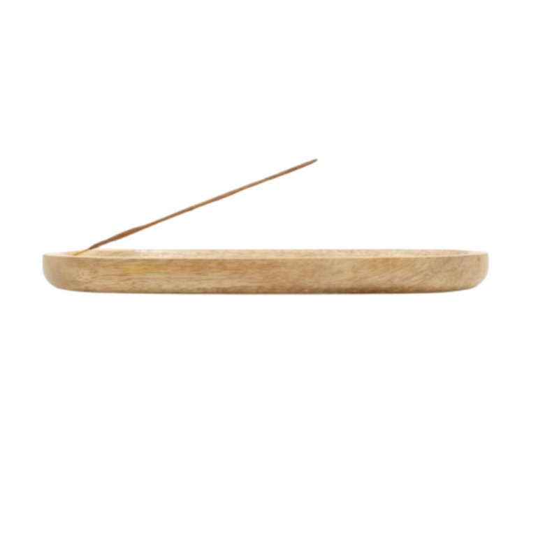 Brucia incenso floreale in legno di mango con intarsio - 28 cm