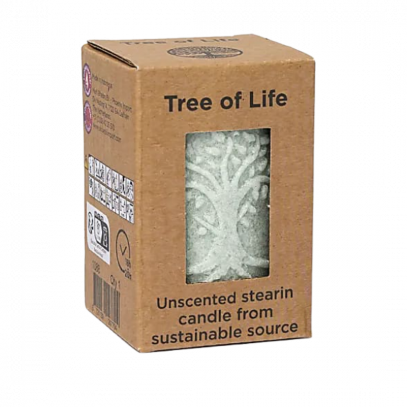 Candela yogi e yogini verde con albero della vita inciso in stearina - 20 h