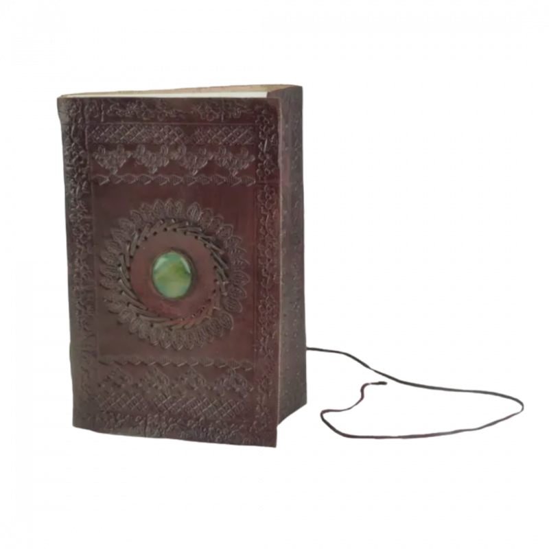 Quaderno con pietra naturale in pelle vera - 12x15 cm