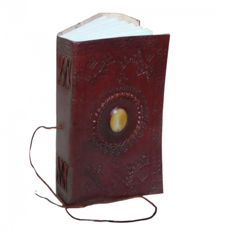 Quaderno con pietra naturale in pelle vera - 12x15 cm