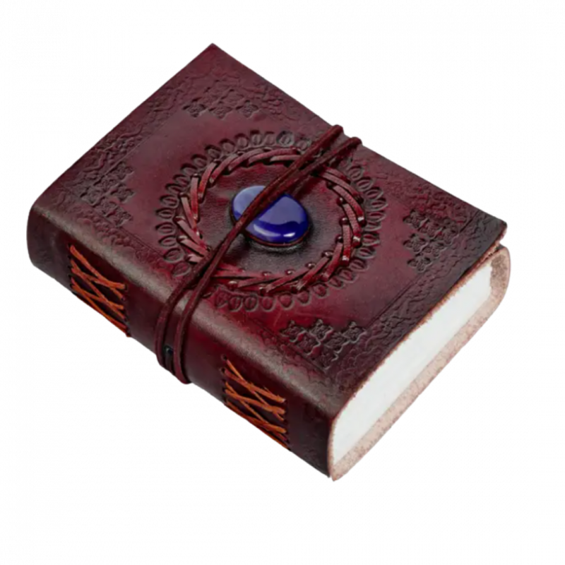 Quaderno con pietra naturale in pelle vera - 12x15 cm