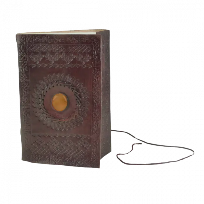 Quaderno con pietra naturale in pelle vera - 12x15 cm