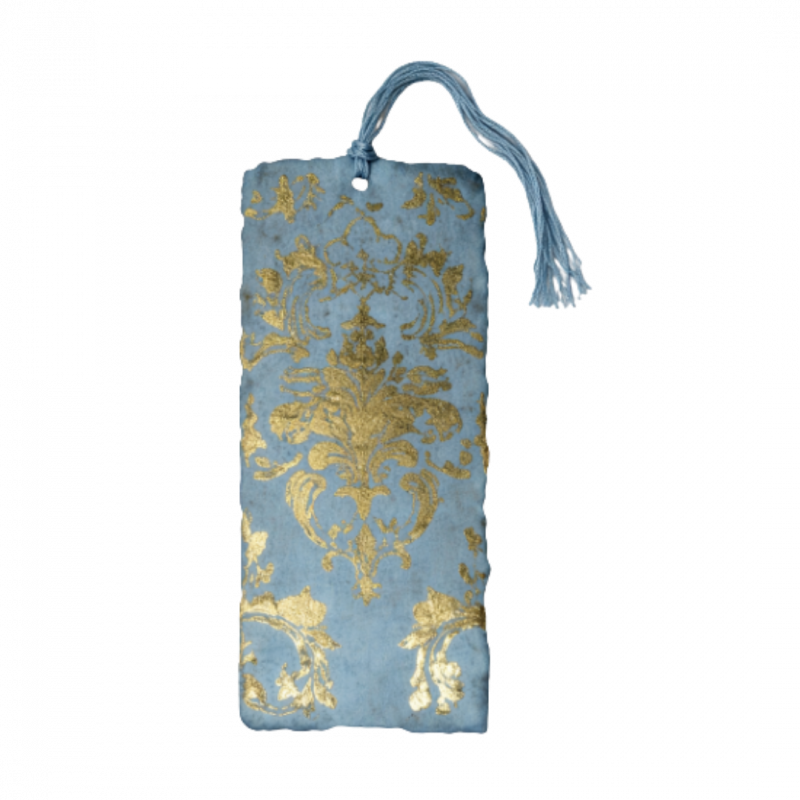 Segnalibro oro su azzurro in carta pergamena - 7x18 cm