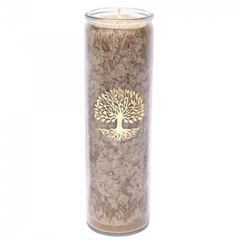 Candela yogi e yogini 100 h marrone albero della vita in stearina in vetro