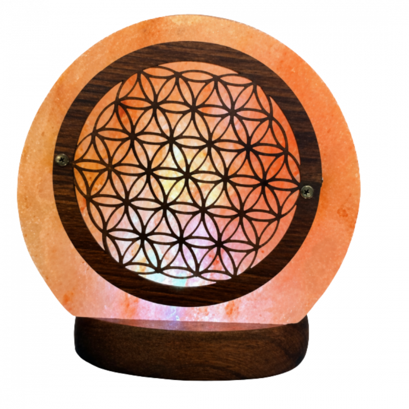 Lampada di sale himalaya con fiore della vita - usb - 10 cm