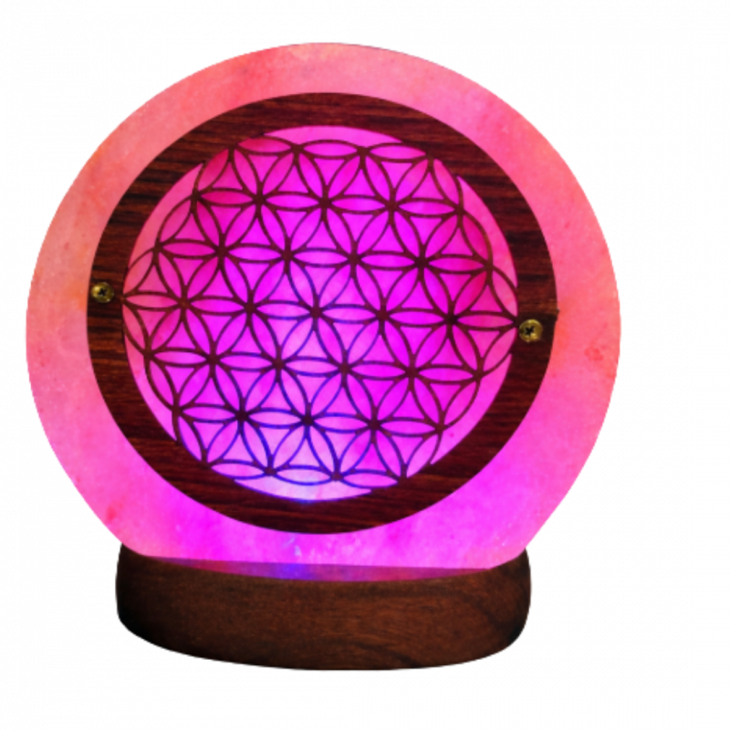 Lampada di sale himalaya con fiore della vita - usb - 10 cm