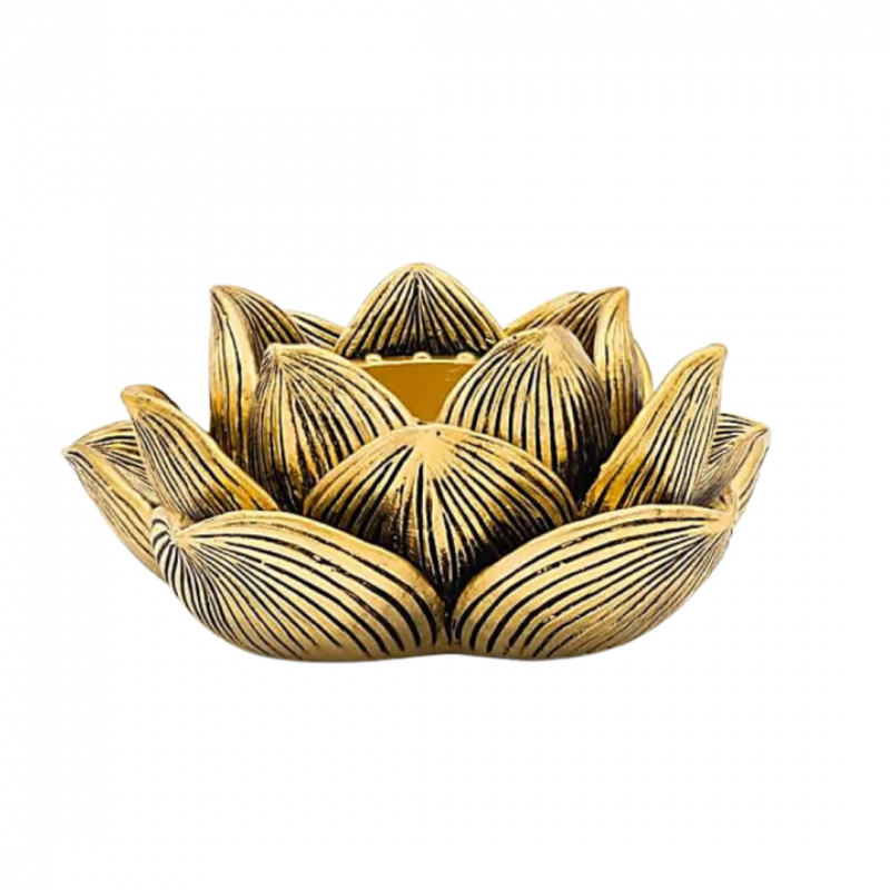 Porta lumino fiore di loto color oro in poliresina - 11x5 cm
