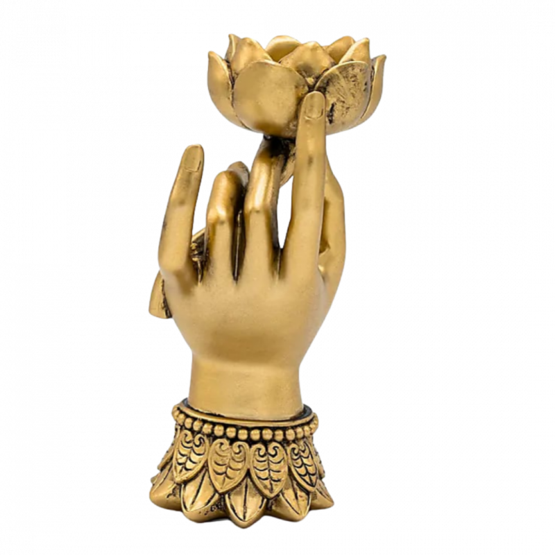porta lumino varada mudra e fiore di loto color oro in poliresina - 18x9 cm