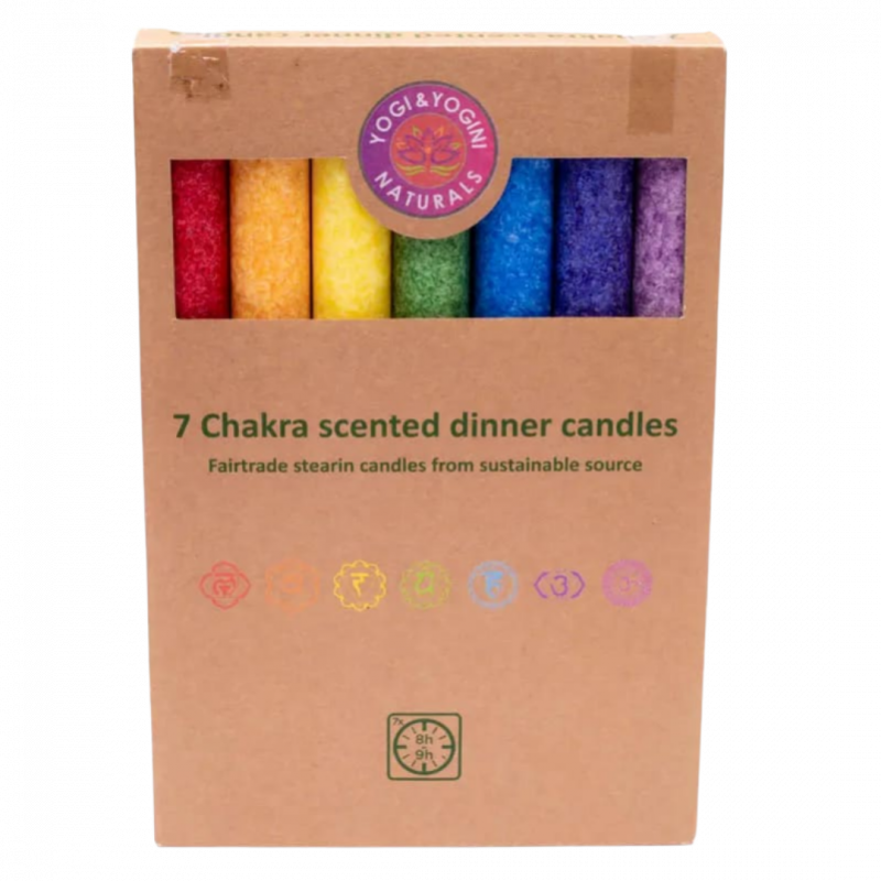 Set candele classiche 7 chakra in stearina e oli essenziali 9 h - 7 pz