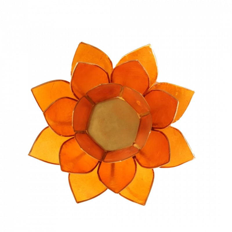 Porta candela fiore di loto 2 chakra arancione bordo oro - 13,5 cm
