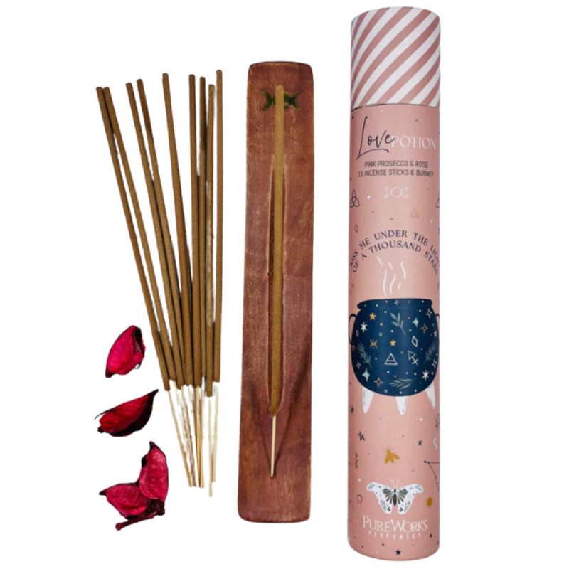 Incenso pure works prosecco e rosa con portaincenso in legno - 15 sticks