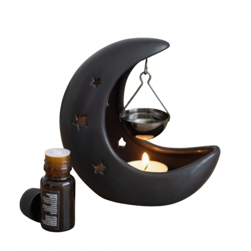 Brucia essenze luna crescente e ciotola appesa nero - 14x7cm