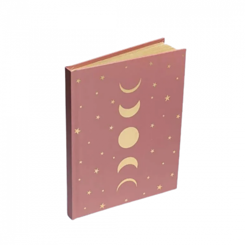 Quaderno fasi lunari e stelle rosa in carta di cotone riciclata 60 pp - 15x21 cm