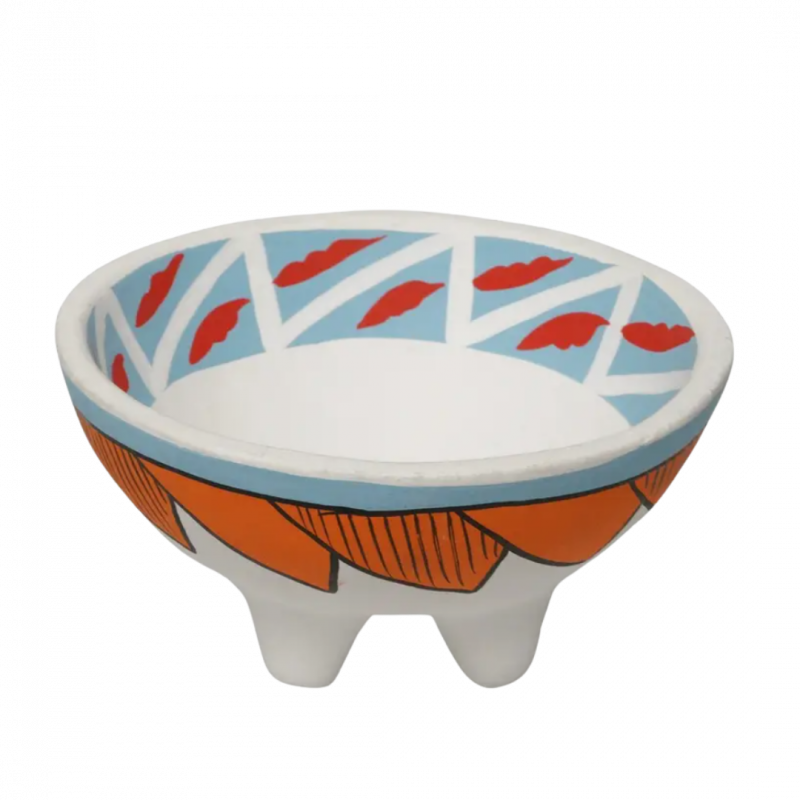 Bruciatore native soul tribale in terracotta bianca con tre appoggi - 13 cm