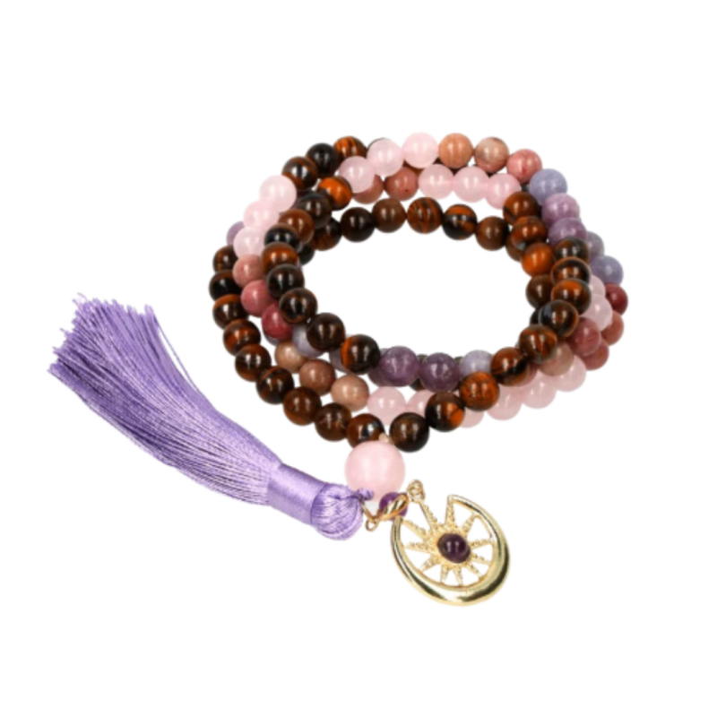 Mala quarzo rosa/rodonite/lepidolite/occhio di tigre - 8 mm