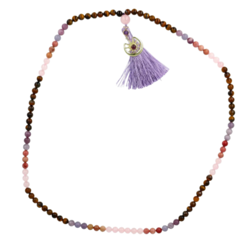 Mala quarzo rosa/rodonite/lepidolite/occhio di tigre - 8 mm