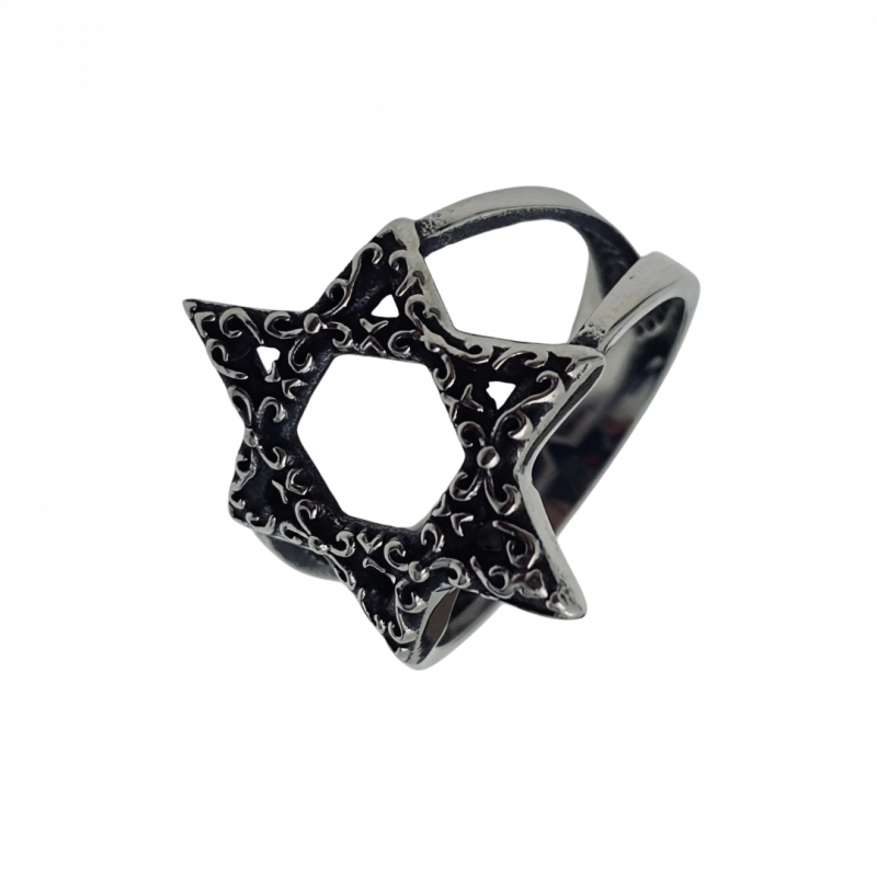 Anello esagramma forato in acciaio inox - taglia 8