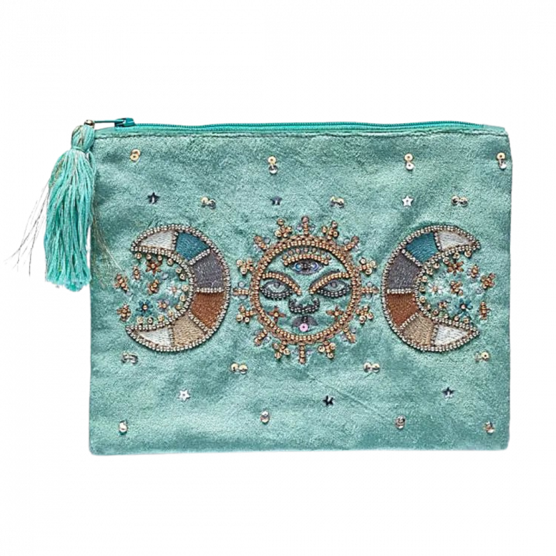 Astuccio color menta con fasi lunari in velluto - 20x15 cm