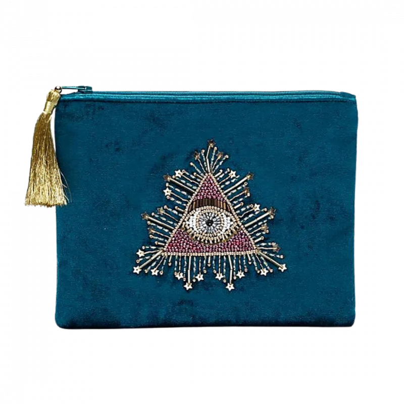Astuccio color petrolio con occhio divino in velluto - 20x15 cm