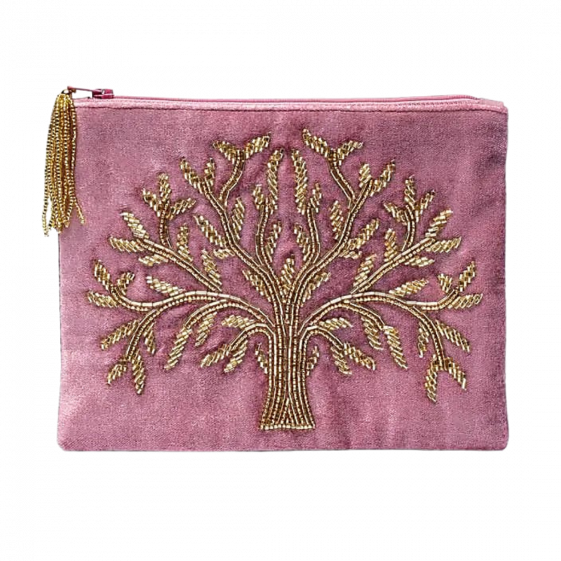 Astuccio rosa con albero della vita in velluto - 20x15 cm