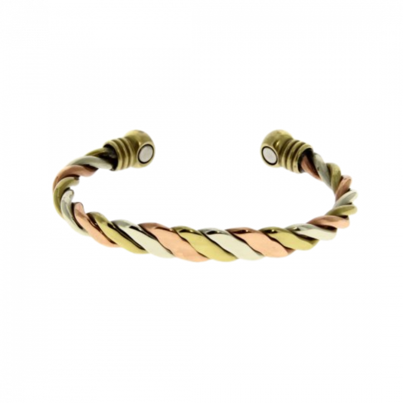 Bracciale rame treccia tre colori con magneti