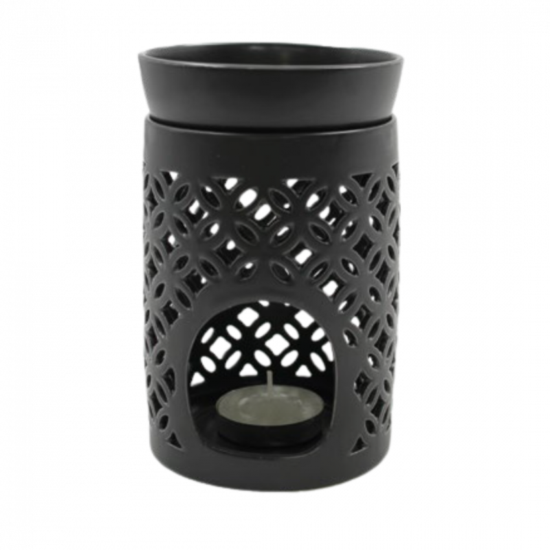 Brucia essenze fiore della vita nero in ceramica tondo - 13 cm