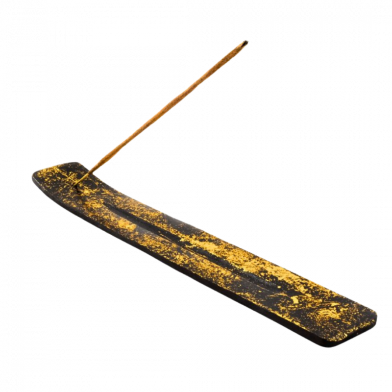Brucia incenso a barchetta oro nera in legno - 25 cm