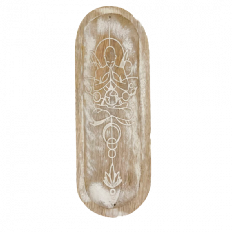 Brucia incenso consapevolezza con intarsio in legno di mango - 28 cm