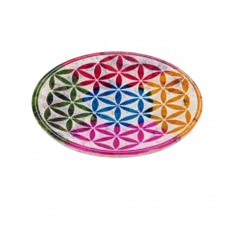 Brucia incenso fiore della vita e 7 chakra in pietra saponaria tondo - 10 cm