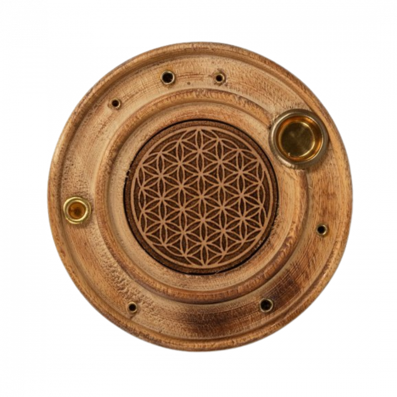 Brucia incenso fiore della vita in legno di mango - 28 cm