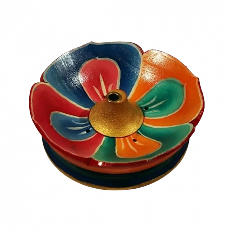 Brucia incenso fiore di loto in legno per stick e coni tondo - 10 cm